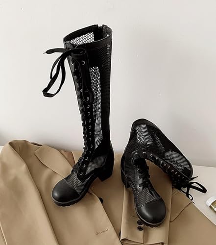 Yawors Damen LC2286 Stiefel mit Blockabsatz Niedrig Halblang Ausgehöhlt Kariert Schnürsenkel Schwarzer Reißverschluss - 35.5 EU Yawors Damen LC2286 Stiefel mit Blockabsatz Niedrig Halblang Ausgehöhlt Kariert Schnürsenkel Schwarzer Reißverschluss - 35.5 EU von Yawors