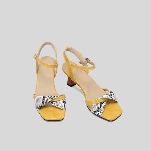 Yawors Damen LC2290 Sandale Mit Absatz mit Spule Niedrig Festkörper Spule Adjustable Strap Gelb - 46 EU Yawors Damen LC2290 Sandale Mit Absatz mit Spule Niedrig Festkörper Spule Adjustable Strap Gelb - 46 EU von Yawors