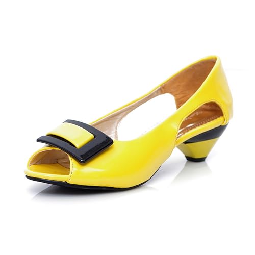 Yawors Damen LU2302 Sandale Mit Absatz mit Klobig Niedrig Niedrig Spitze Peep Toe Festkörper Gelb - 39.5 EU Yawors Damen LU2302 Sandale Mit Absatz mit Klobig Niedrig Niedrig Spitze Peep Toe Festkörper Gelb - 39.5 EU von Yawors