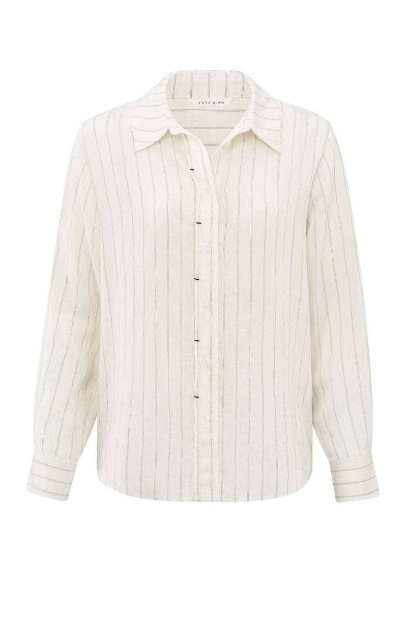 Yaya - Gestreifte Bluse mit Reißzwecken-Detail und normaler Passform beige - Gr. - 42 von Yaya