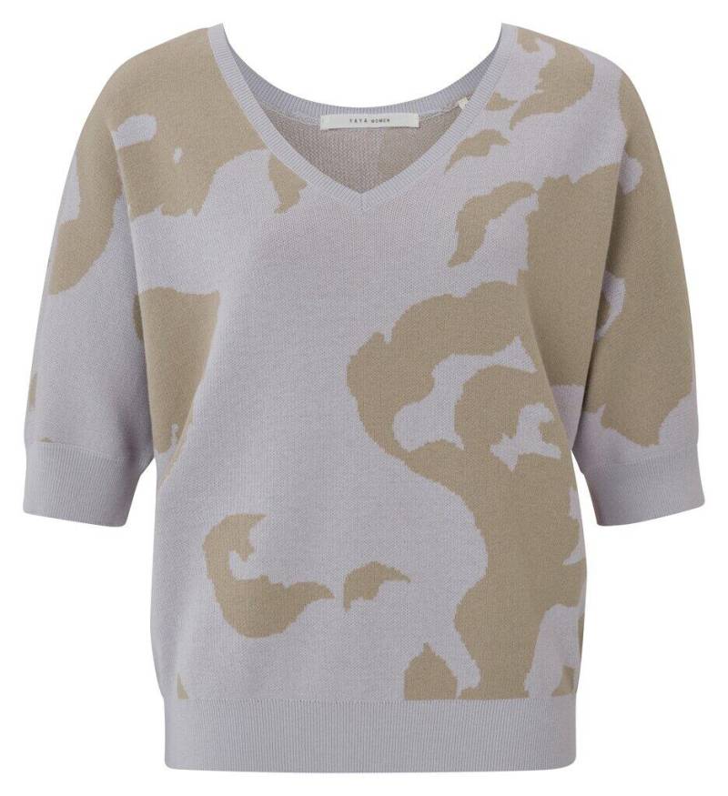 Yaya - Jacquard-Pullover mit V-Ausschnitt lila/braun - Gr. - XS von Yaya