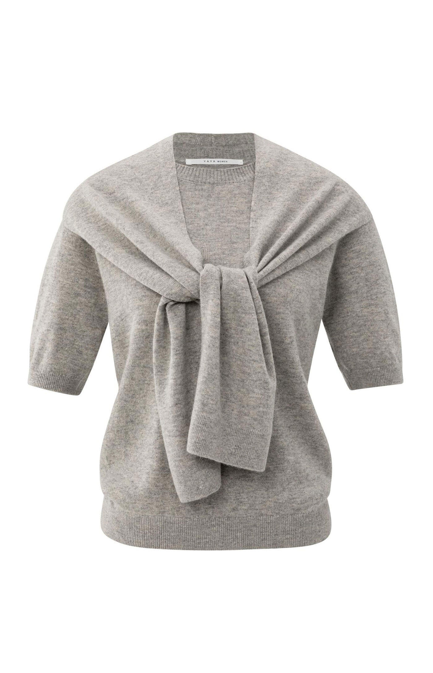 Yaya - Kurzärmeliger Pullover mit Schaldetail beige - Gr. - M von Yaya