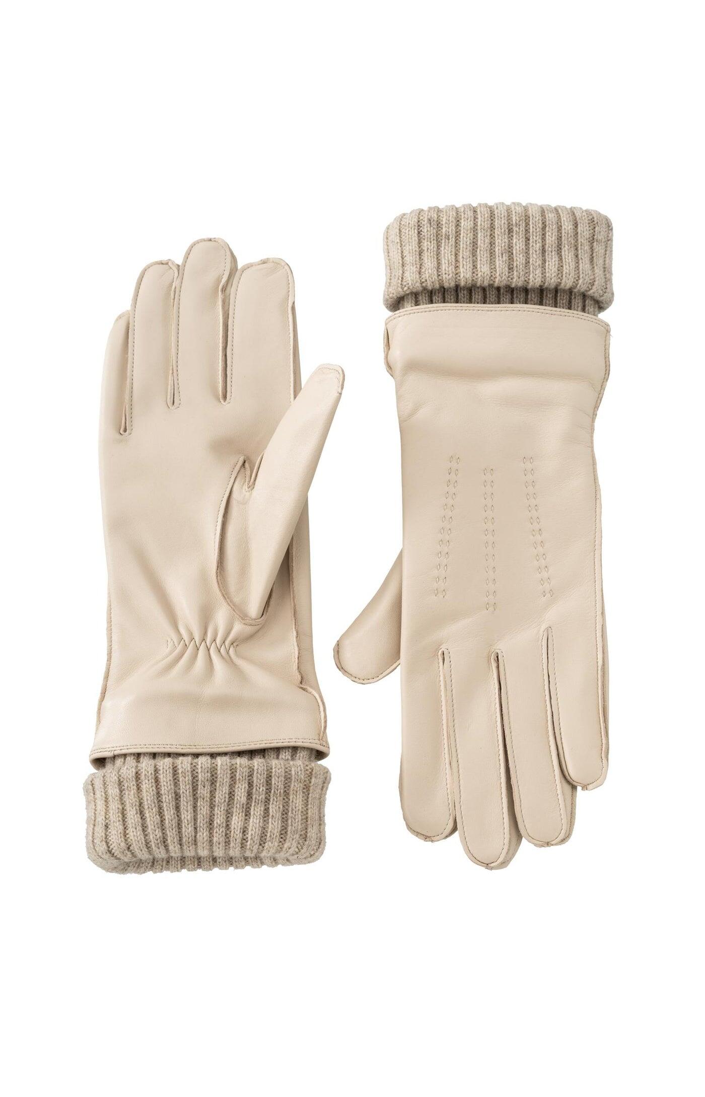 Yaya - Lederhandschuhe mit Strickbündchen beige von Yaya
