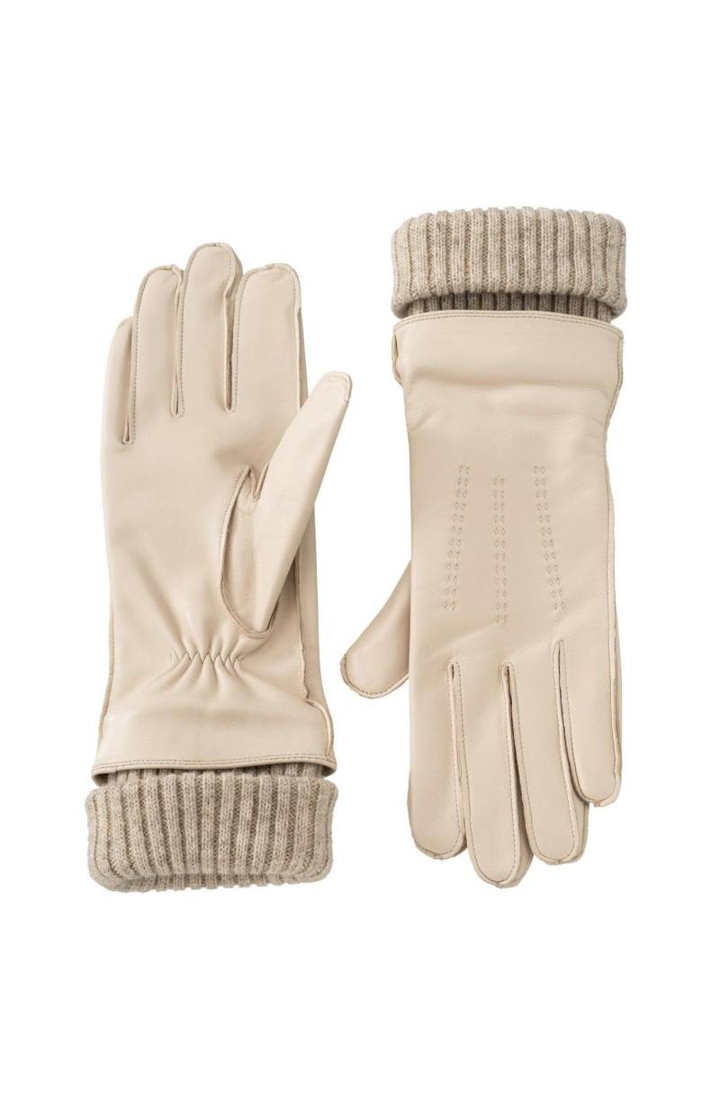 Yaya - Lederhandschuhe mit Strickbündchen beige von Yaya