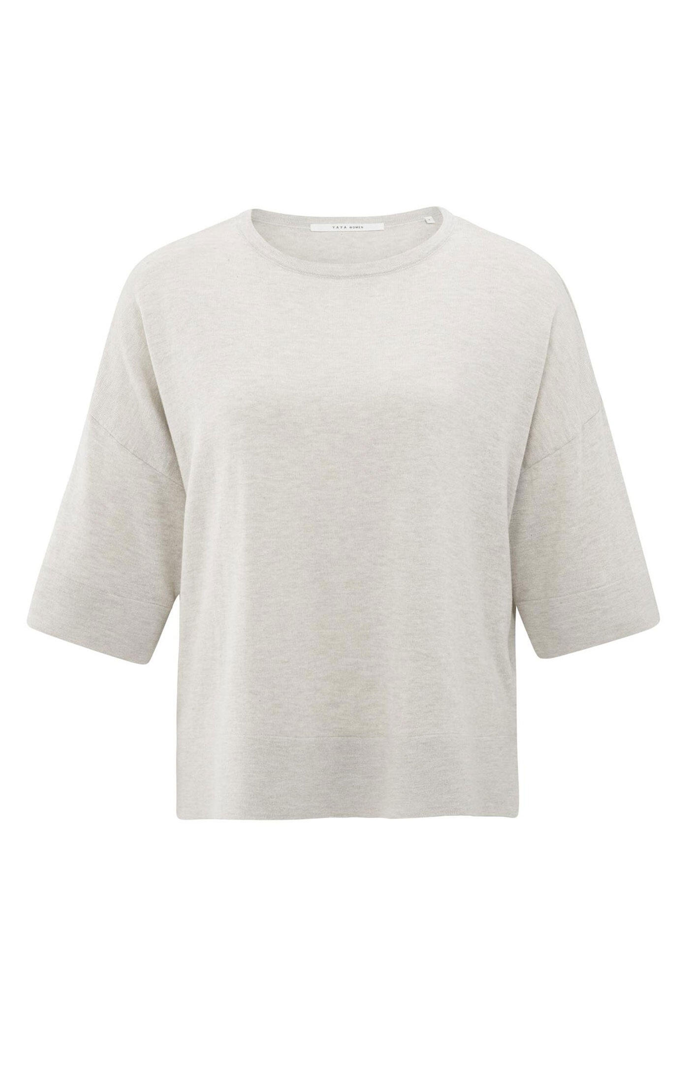 Yaya - Oversize-T-Shirt aus Feinstrick mit kurzen Ärmeln beige - Gr. - L von Yaya