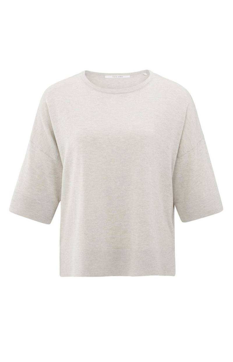 Yaya - Oversize-T-Shirt aus Feinstrick mit kurzen Ärmeln beige - Gr. - L von Yaya