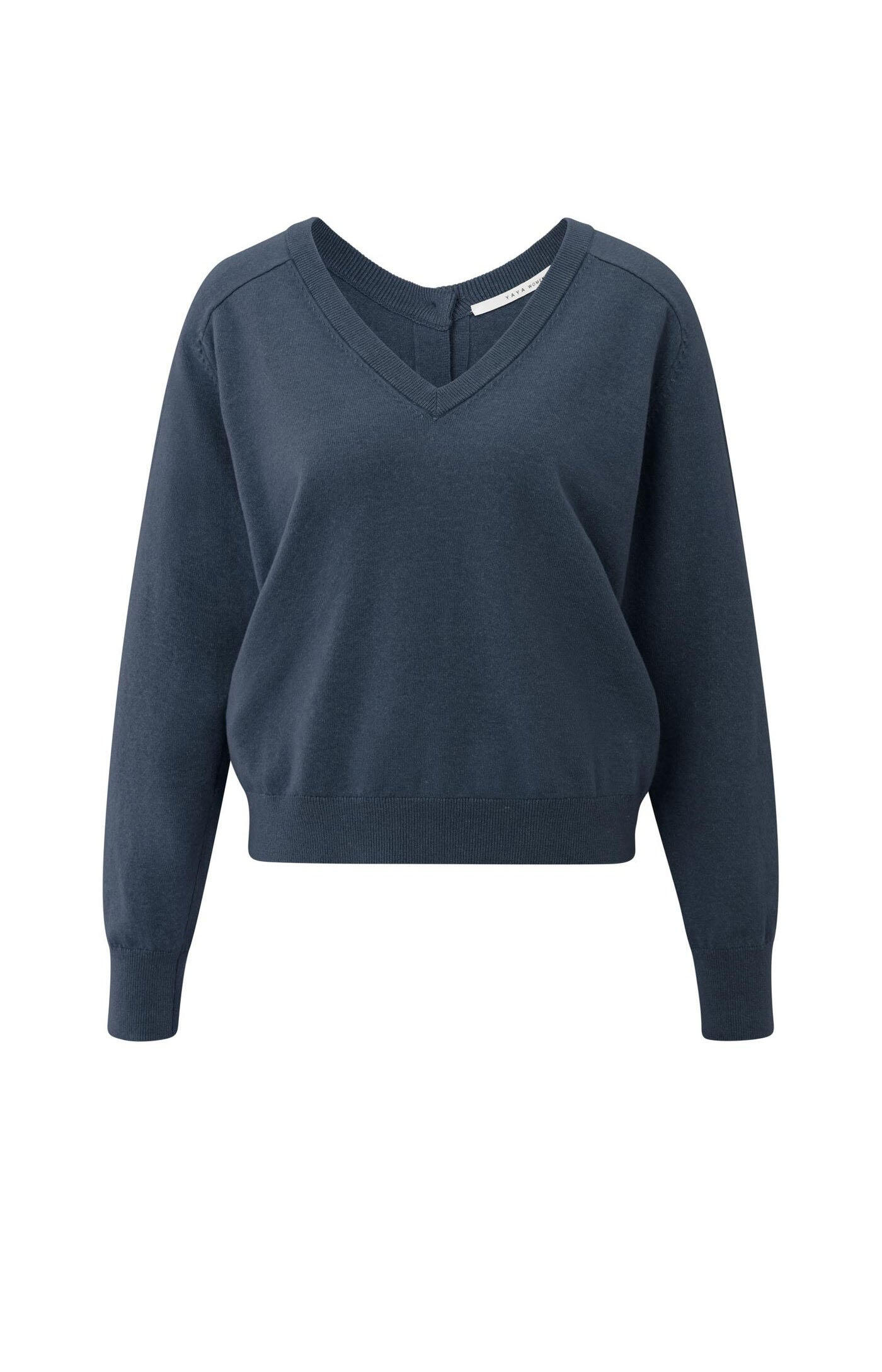 Yaya - Pullover mit V-Ausschnitt und Knöpfen blau - Gr. - L von Yaya