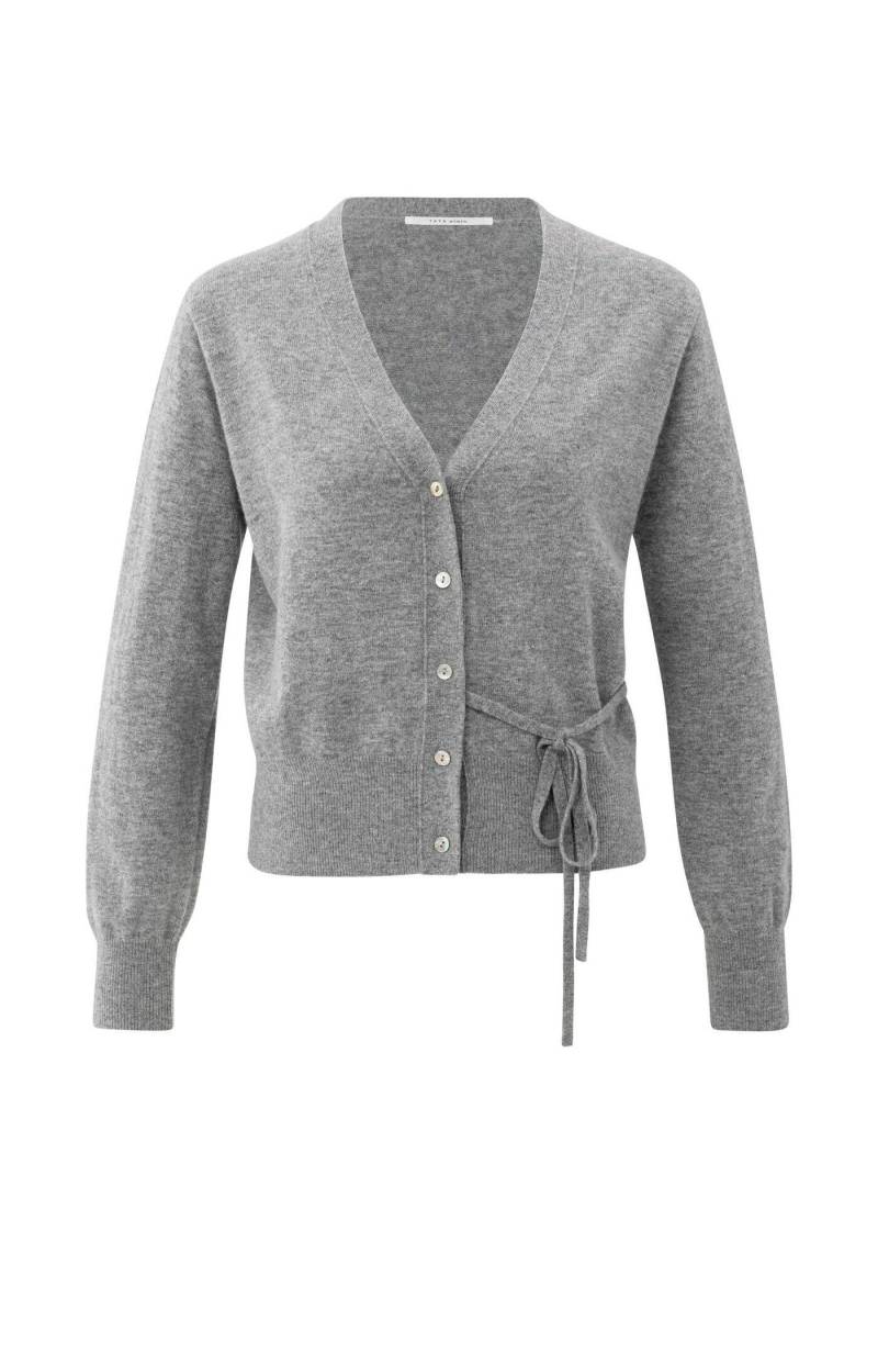 Yaya - Strickjacke mit V-Ausschnitt und Bindegürtel grau - Gr. - S von Yaya
