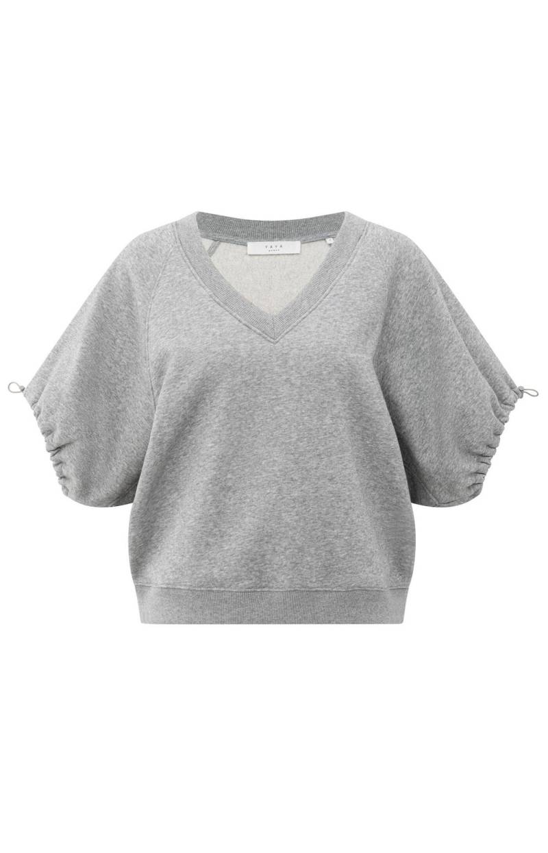 Yaya - Sweatshirt mit V-Ausschnitt und verstellbaren Ärmelkordeln grau - Gr. - S von Yaya
