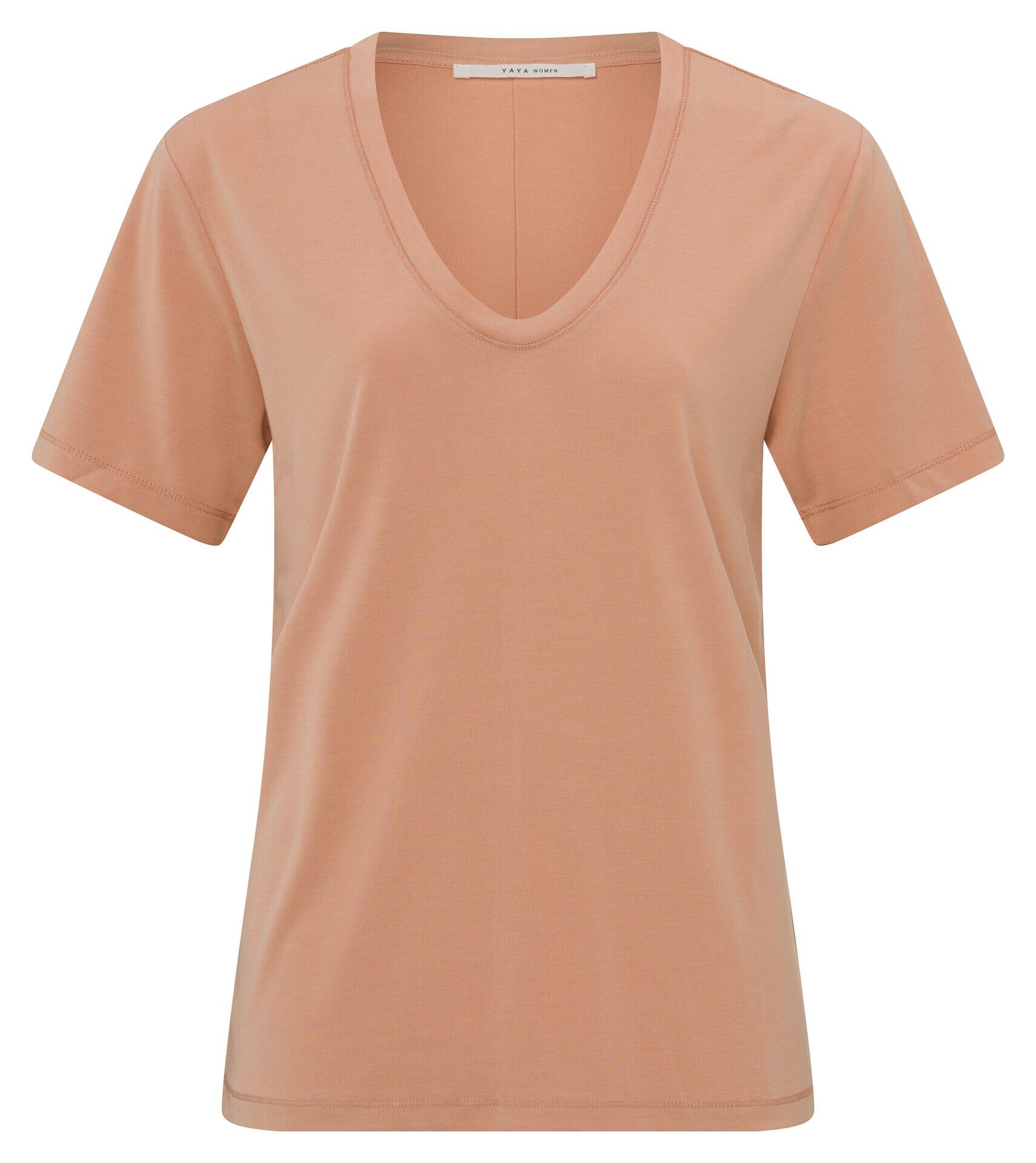 Yaya - T-Shirt mit abgerundetem V-Ausschnitt orange - Gr. - S von Yaya