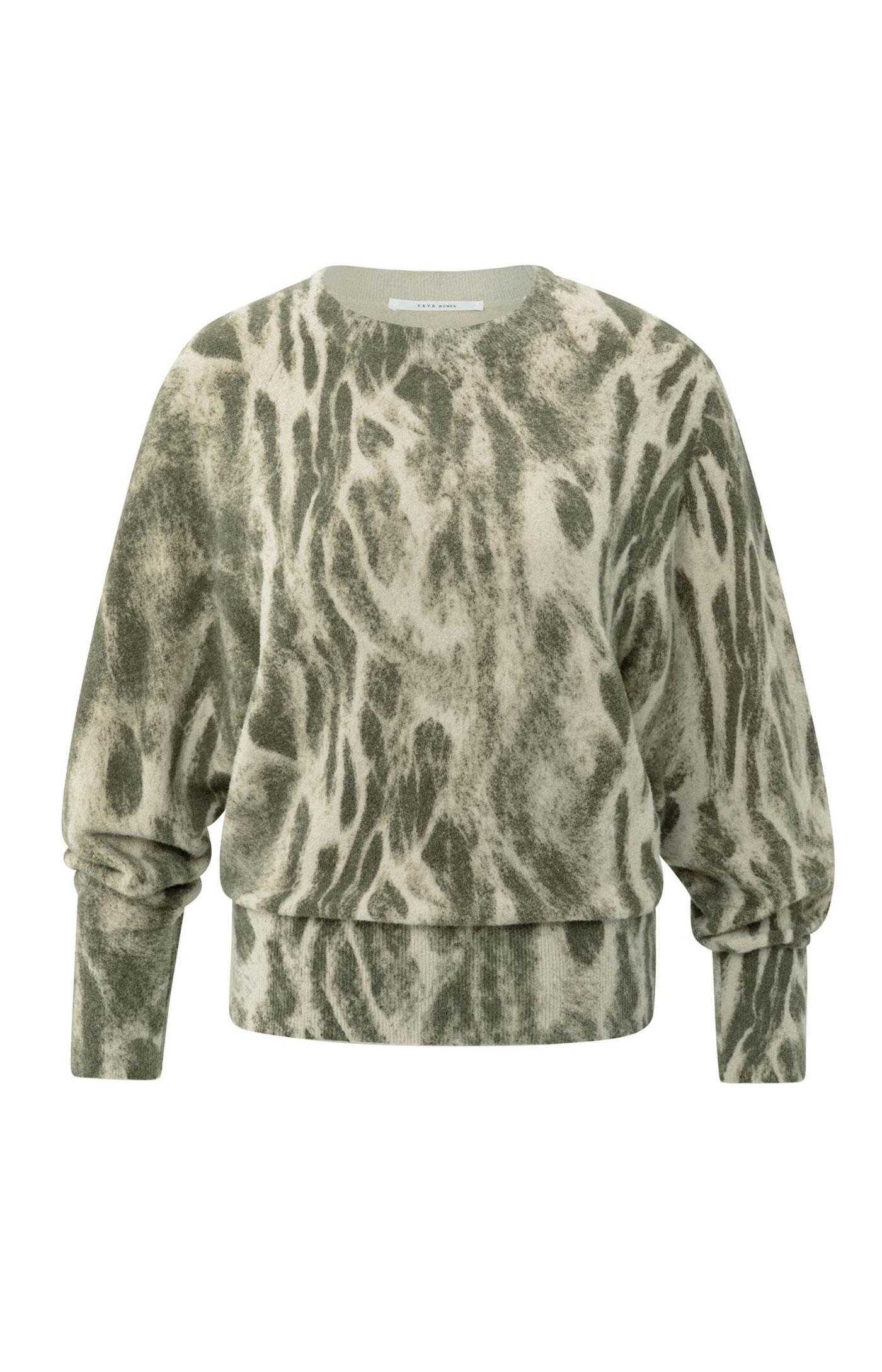 Yaya - Weicher Pullover mit abstraktem Allover-Print beige - Gr. - S von Yaya