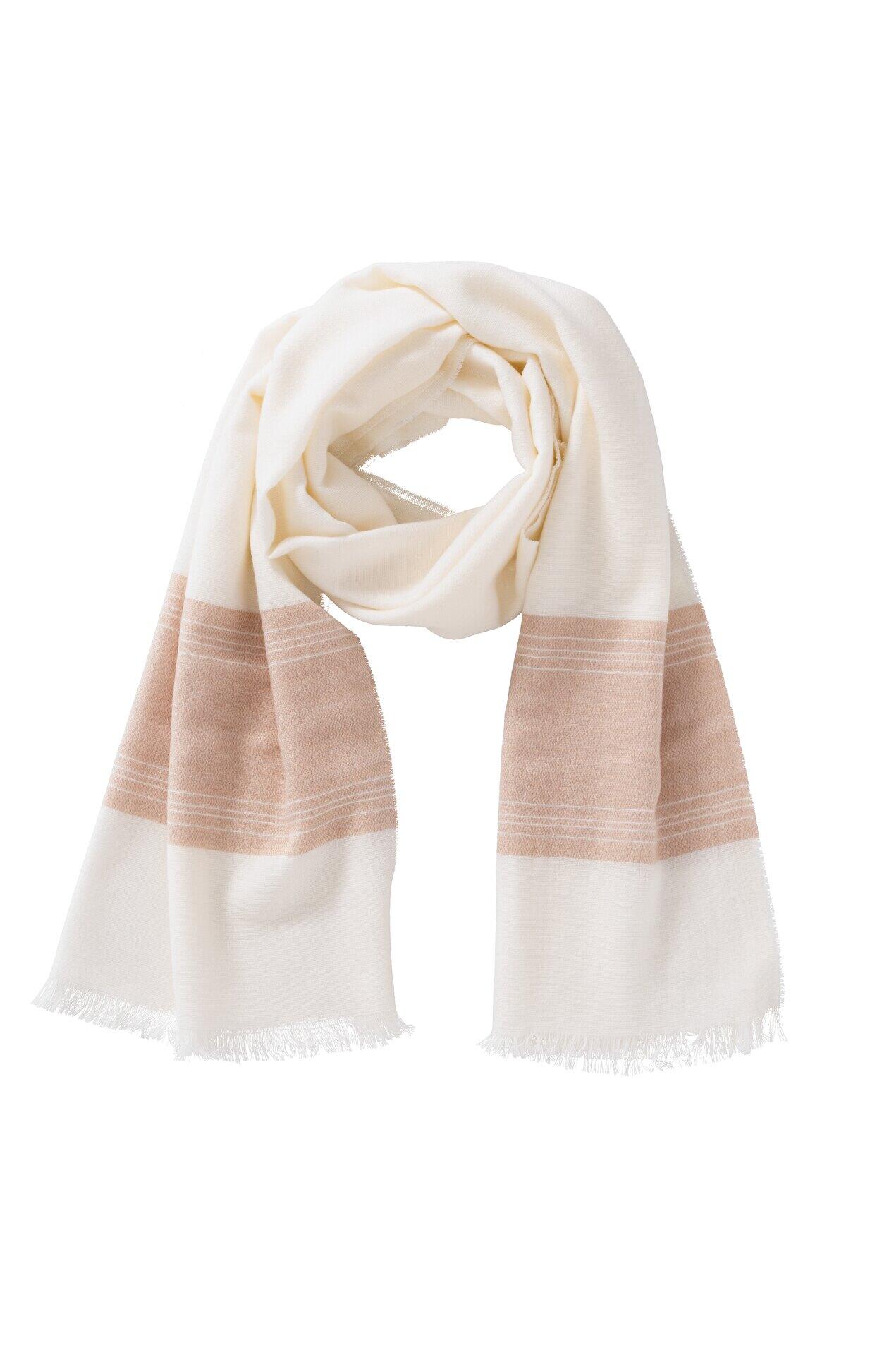 Yaya - Weicher Schal mit farbigem Rand und Fransen beige/weiß - Gr. - ONE SIZE von Yaya