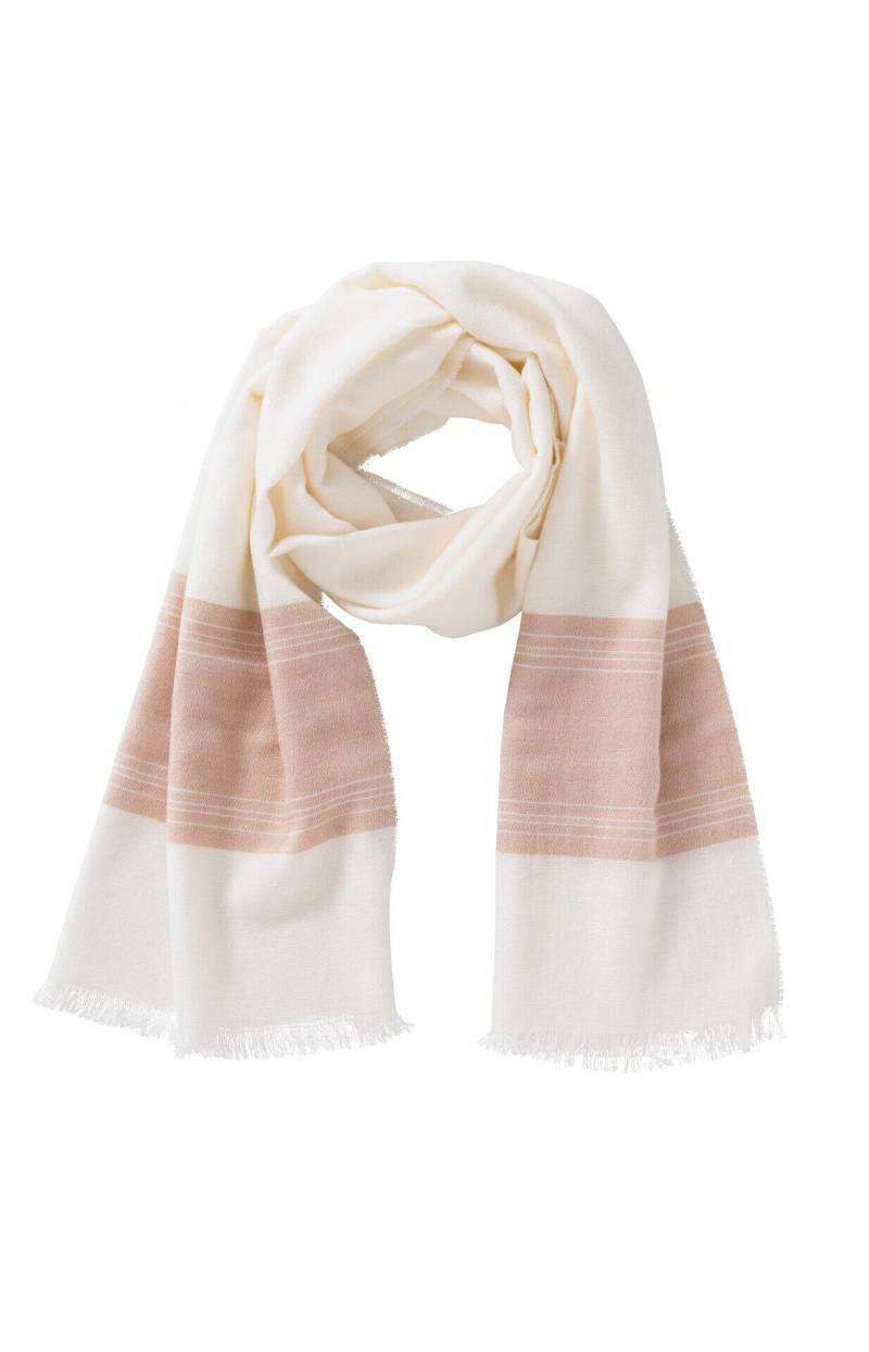 Yaya - Weicher Schal mit farbigem Rand und Fransen beige/weiß - Gr. - ONE SIZE von Yaya