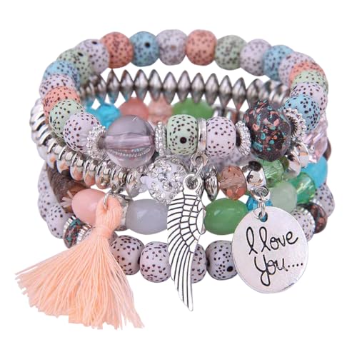 YayaVrillant Boho Armbänder Set, BohoHolzperlen Armband, 4 Stück BohoQuaste Armband Für Damen (Farbe) von YayaVrillant