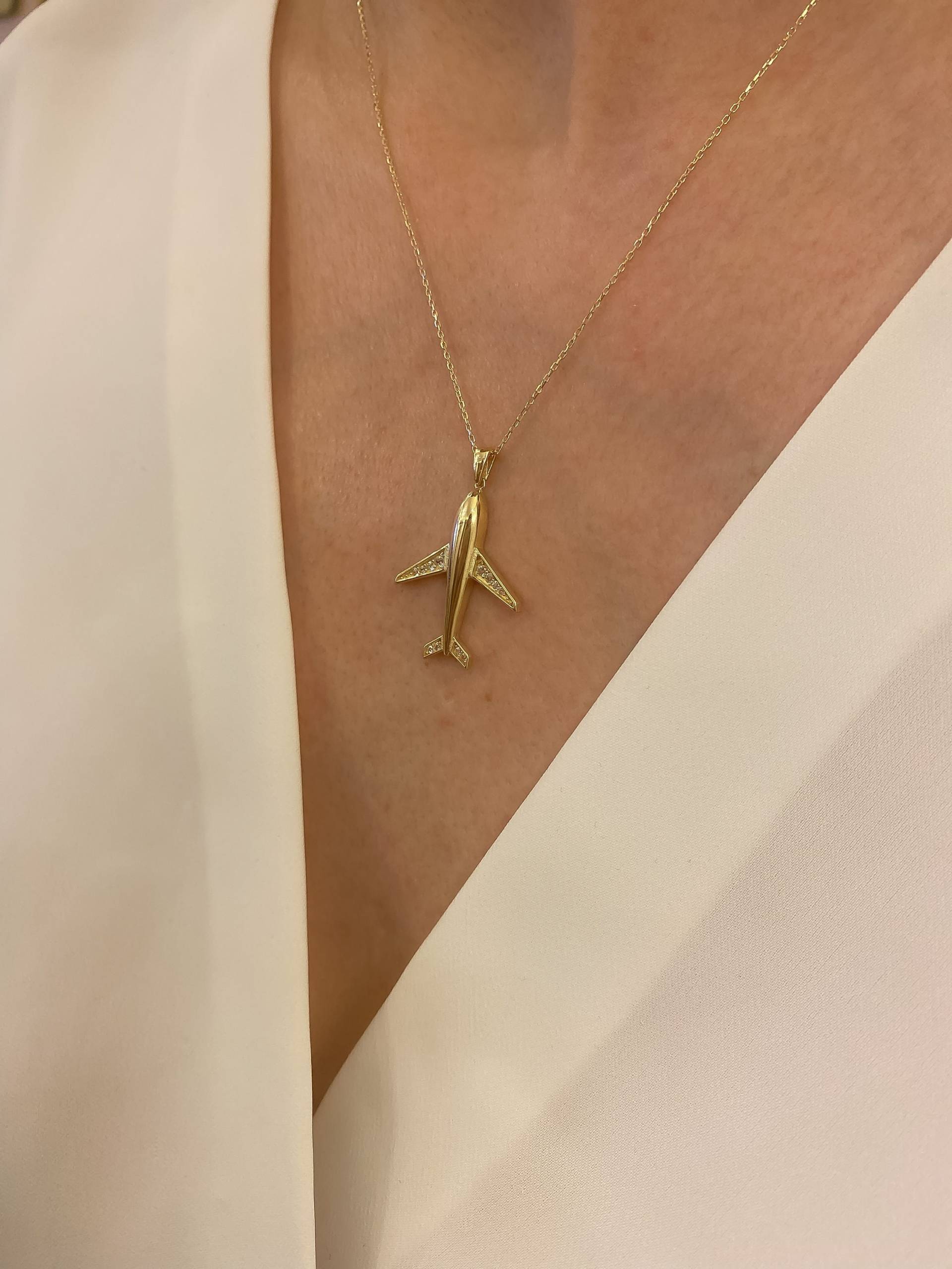 14K Gold Flugzeug Halskette, Anhänger, Luftfahrt Personal Geschenk, Minimalist Handmde, Geschenk Für Sie, Feinen Schmuck, Individuelle Halskette von YazalJewelery