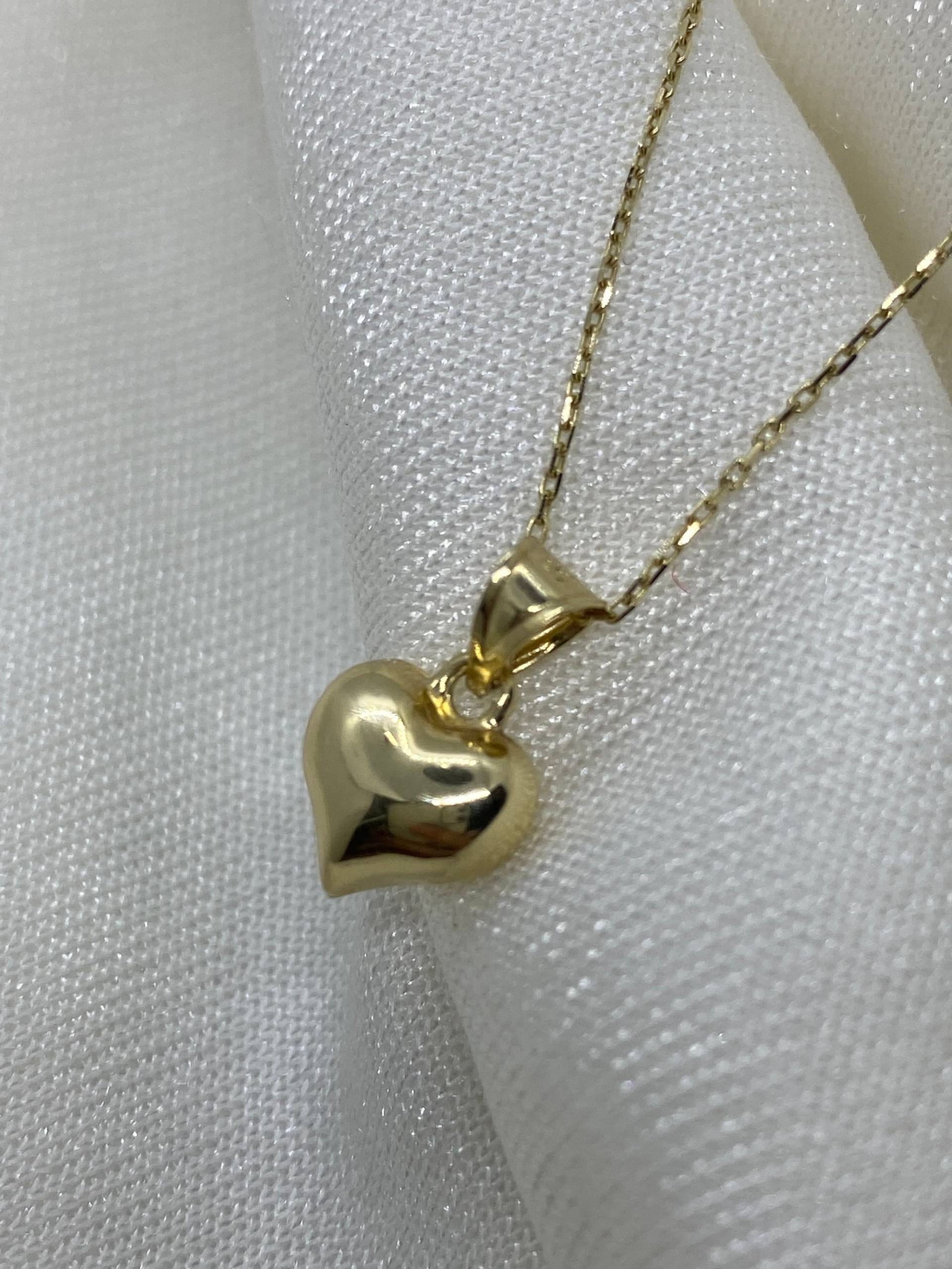 14K Gold Herz Halskette, Kleine Mini 3D Anhänger, Puffy Echt Charm, Liebe Anhänger Geschenk Für Sie von YazalJewelery