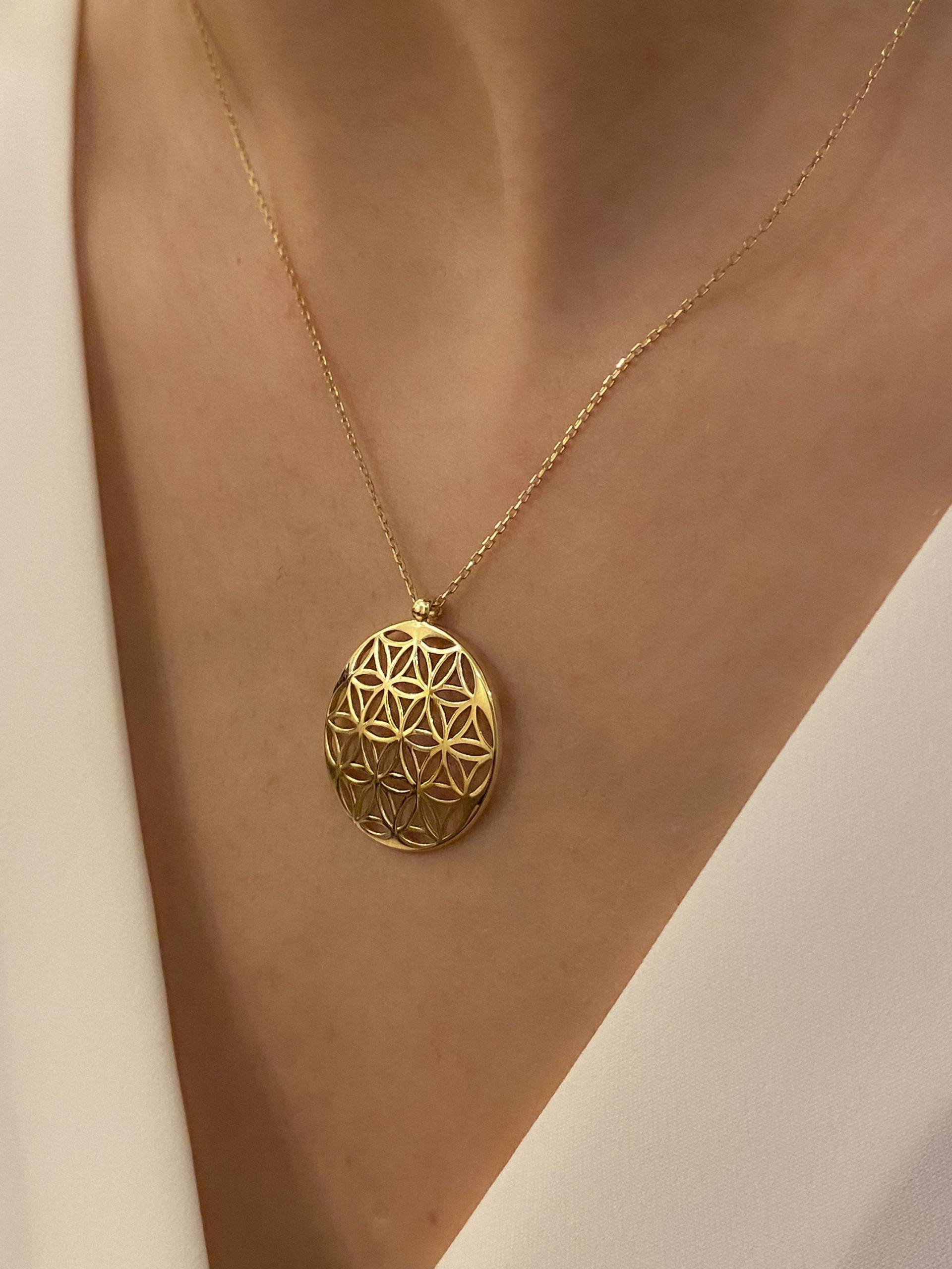 14K Solid Gold Blume Des Lebens Anhänger Halskette, Kabbalah Anhänger, Merkaba Handgemachte Individuelle Geschenk Für Sie, Art von YazalJewelery