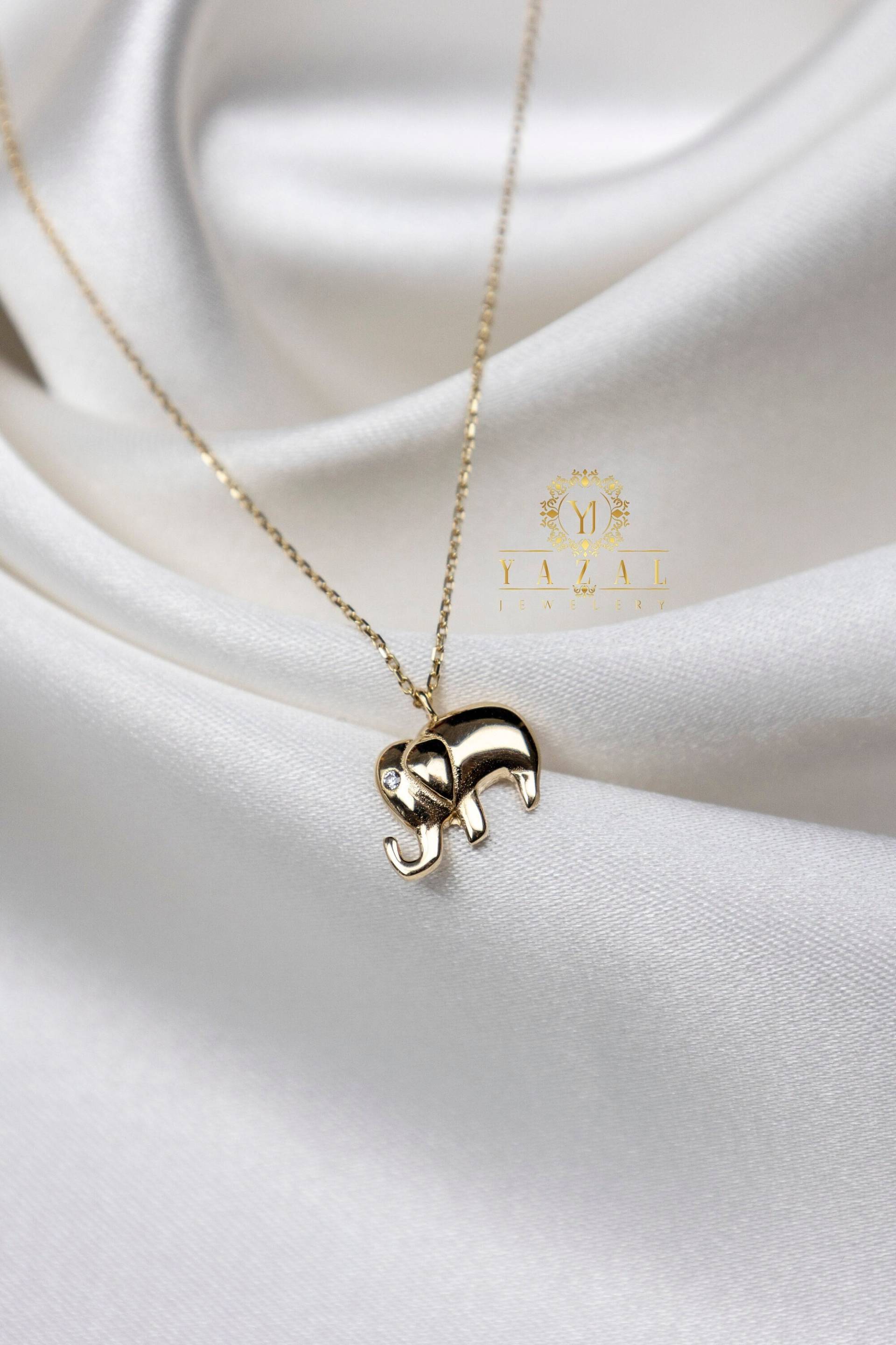 14K Solid Gold Elefant Halskette, Kleiner Anhänger, Dailywear Minimalist Schmuck, Geschenk Für Sie, Glück Symbol, Weihnachtsgeschenk von YazalJewelery