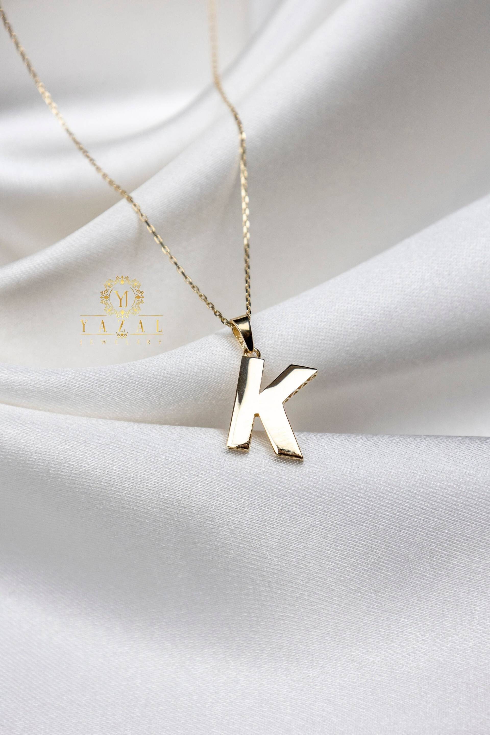 Initial Halskette, Halskette in 14 K Gold, Gold Anhänger, Rose Geschenk Für Sie, Weihnachtsgeschenk von YazalJewelery