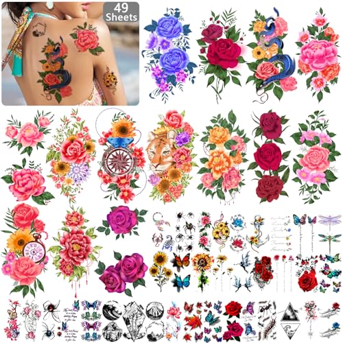 49 Blatt Temporäre Tattoos für Frauen und Männer 3D Extra große wasserdichte sexy Blumen Fake Tattoo Kits 49 Blatt Temporäre Tattoos für Frauen und Männer 3D Extra große wasserdichte sexy Blumen Fake Tattoo Kits von Yazhiji