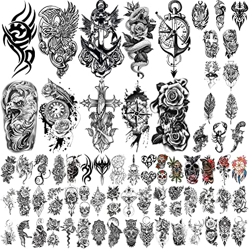 Yazhiji 70 Blatt Wasserdicht Temporäre Tätowierung für Mädchen oder Jungen 10 Blatt Größere Halbarm Rose Schlange Uhr Fake Tattoos für Männer oder Frauen Und 60 Blätter Tiny Bird Flower Tattoo Sticker von Yazhiji