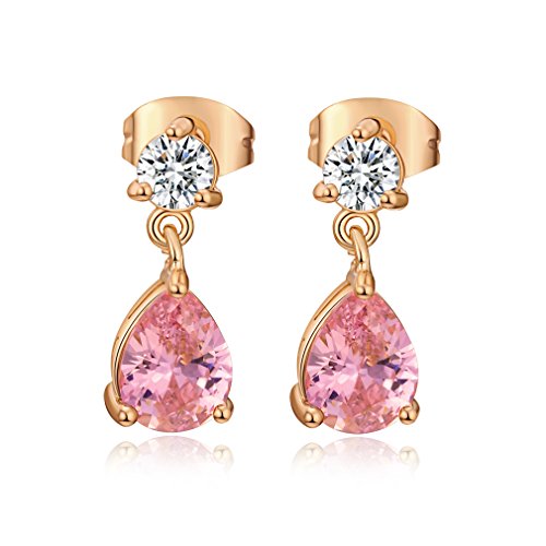 YAZILIND 18K Gold Plated Frauen Schmuck Exquisite Elegante Strass Anhänger Stud Dangle Ohrring(Rosa) von YAZILIND