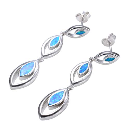 YAZILIND 925 Sterling Silber Blau Feuer Opal Ohrringe Horse Eye Long Dangle Ohrringe für Mädchen und Frauen von YAZILIND