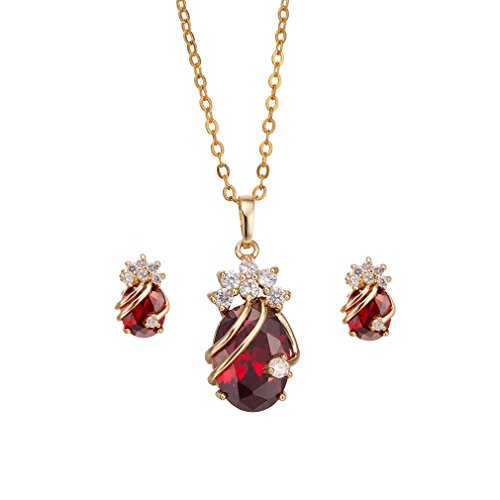 YAZILIND Frauen 18K Gold überzogene rote Charme-Ketten-Anhänger-Halsketten -Bolzen-Schmuck-Set für Hochzeit von YAZILIND