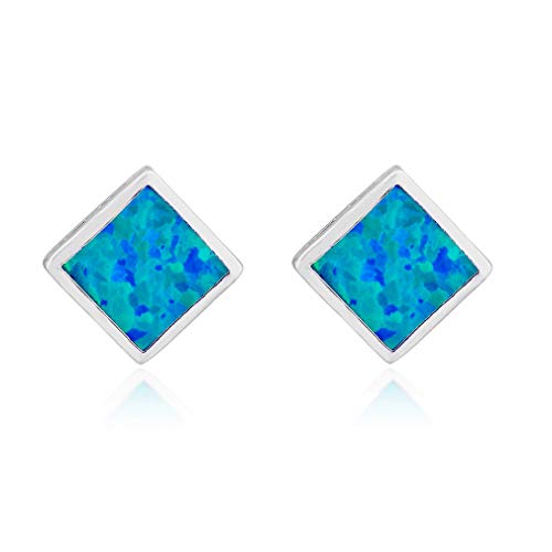 YAZILIND Frauen 925 Sterling Silber Quadrat Opal Ohrstecker Geburtstag Schmuck für Mädchen Blau von YAZILIND