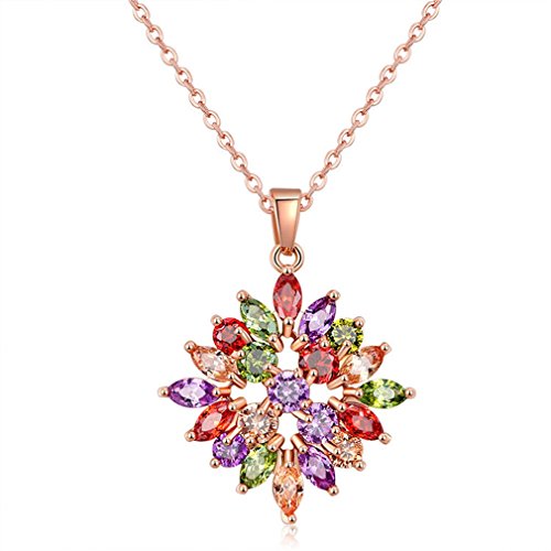 YAZILIND Frauen Halskette glänzend Farbe Blume Zirkon Rose vergoldet Anhänger Kette Schmuck von YAZILIND