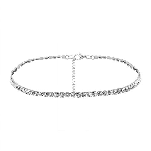 YAZILIND Frauen Schmuck Einstellbare Braut Hochzeit Choker Halskette Strass Legierung Kette Halsreif (Silber Choker) von YAZILIND