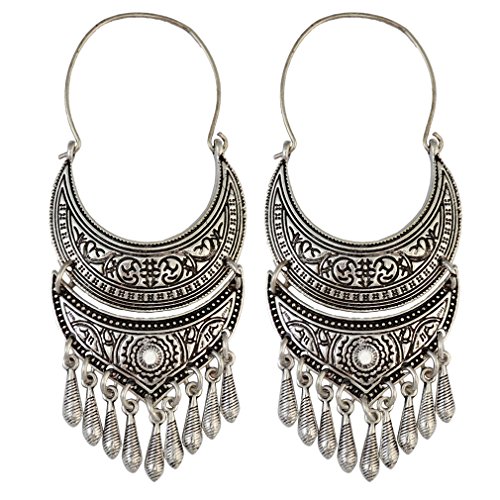 YAZILIND Frauen Vintage Ethnische Baumeln Tropfen Creolen Gravieren Quasten Silber Retro Ethnic Boho Personalisierte Ohr Aussage von YAZILIND