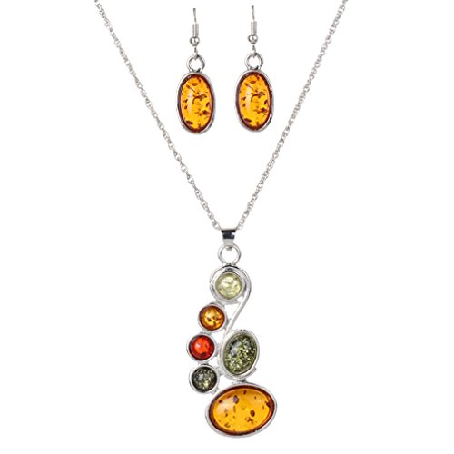 YAZILIND Frauen orange künstliche Bernstein-Ohrring-Anhänger-Halskette Kleid Schmuck-Set von YAZILIND