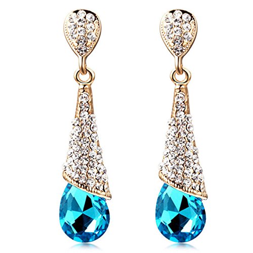YAZILIND Gold 18K überzogen Frauen-Mode-Riss-Tropfen Ocean Blue Zirkonia Strass Dangel Ohrring-Geschenk von YAZILIND