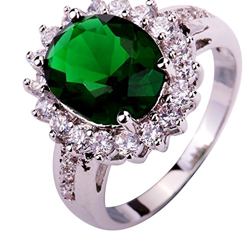 YAZILIND Lady Silber überzogener Blumen-Form Smaragd Zircon Ring für Frauen Geschenk Size10 von YAZILIND