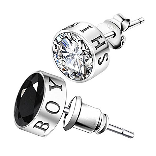 YAZILIND Männer Ohrringe Mode 925 Sterling Silber Ohrstecker mit weißen/schwarzen Zirkonia, Durchmesser 7mm von YAZILIND