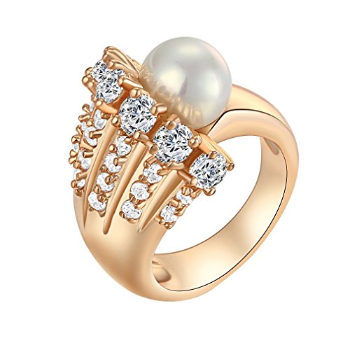 YAZILIND 18K elegante einzigartige Design Weißer Kristall mit einem Perlen Ring Gold überzogen Frauen Zirkonia 7 von YAZILIND