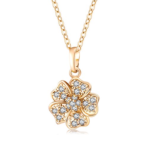 YAZILIND Jewelry Schmuck Gold vergoldet Kristall Elegante Damen Halskette mit Anhänger Blumen Sakura Kirschblüte 45cm von YAZILIND