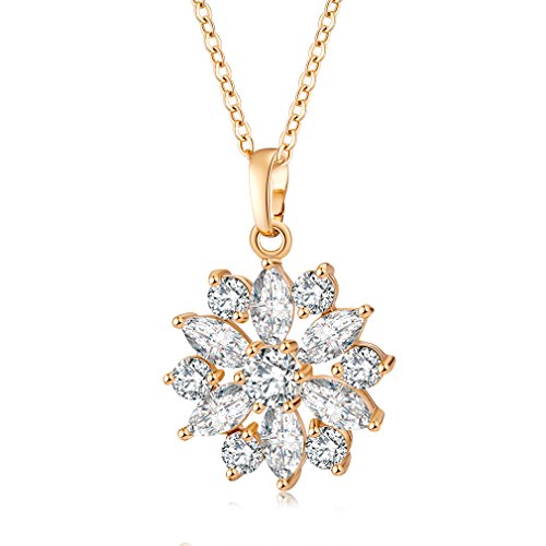 YAZILIND Jewelry Schmuck Gold vergoldet Kristall Elegante Damen Halskette mit Anhänger Blumen blüte 45cm von YAZILIND