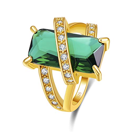YAZILIND 18 Karat Vergoldetes Ehering Ring Quadratische Form Grüner Zirkonia Eleganter Frauen-Verlobungsschmuck 18.1 von YAZILIND