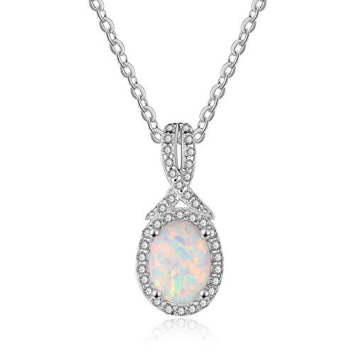 YAZILIND Damen Halskette 925 Sterling Silber Halskette Oval Opal Anhänger Diamant Halskette Damen Schmuck von YAZILIND