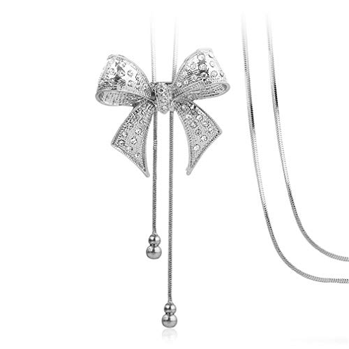 YAZILIND Damen Halsketten Einfache Temperament Schleife Anhänger Fransen Diamant Pullover Kette Halskette Silber von YAZILIND