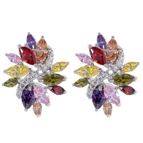 Yazilind Dazzling Versilbert Blumen Bunte Zirkonia CZ Flawless Stud Ohrstecker von YAZILIND