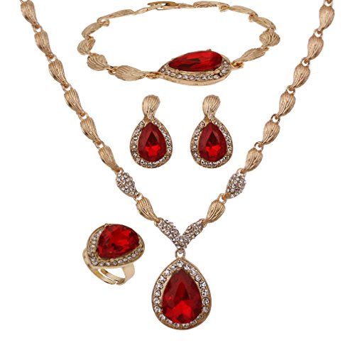 YAZILIND Frauen Hochzeit Prom-Partei-Braut rote Kristallschmucksachen 18K Gold überzog Halskette Ohrringe Armband-Ring-Sets YAZILIND Frauen Hochzeit Prom-Partei-Braut rote Kristallschmucksachen 18K Gold überzog Halskette Ohrringe Armband-Ring-Sets von YAZILIND