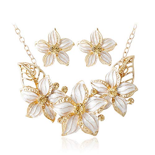 YAZILIND Frauen Metall Legierung Anhänger Elegante Frühlingsblume Halskette Ohrringe Set Braut Schmuck Geschenk Weiß von YAZILIND