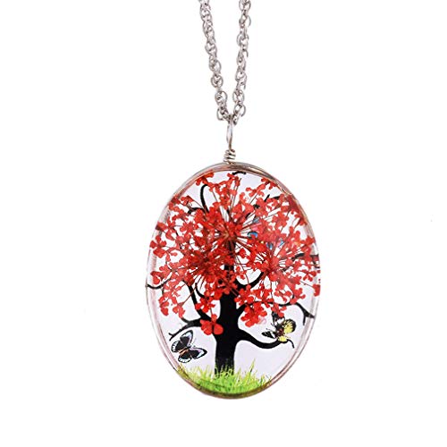 YAZILIND Getrocknete Blume Halskette Leben des Baumes Schmetterling Oval Glas Medaillons Anhänger Kette Halsketten für Frauen Mädchen Geburtstagsgeschenk Schmuck von YAZILIND