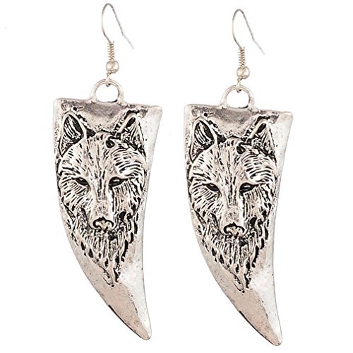 Yazilind Jahrgang-Silber überzogene Wolf Horn Tropfen baumeln Ohrringe für Frauen-Geschenk von YAZILIND