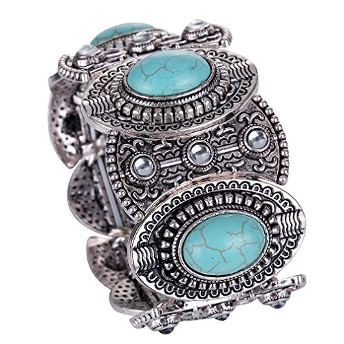YAZILIND Lese Tibet Silber Ethnic Gothic Oval Türkis Inlay Breite Armband-Frauen von YAZILIND
