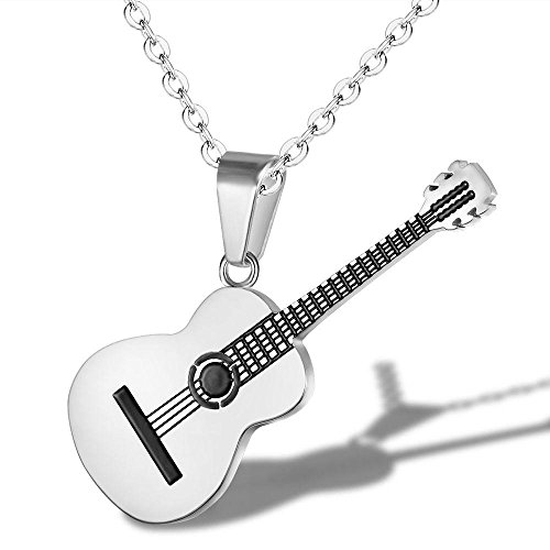 YAZILIND Mode schmuck Frauen männer Titan Stahl Halskette Kreative Klassische Musik Gitarre anhänger Charme Kette für Party (Silber) von YAZILIND