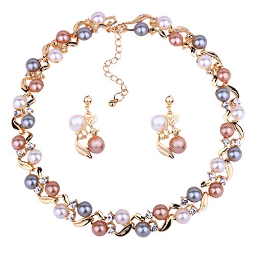 YAZILIND Retro Multicolor Künstliche Perle Twisted Halskette Ohrringe Set Einstellbare Legierung Kette Halsband für Frauen Klassische Schmuck (Gold) von YAZILIND